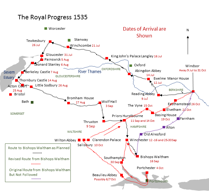Map of Royal Progress 1535 